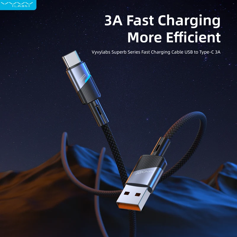 Vyvylabs Superb Series Fast Charging Cable USB to Type-C 3A 2M (Dark Grey) (VCJLUC2-GY)