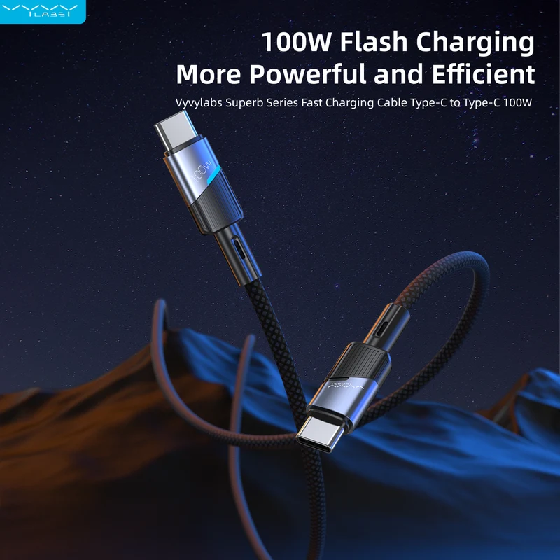 Vyvylabs Superb Series Fast Charging Cable Type-C to Type-C 100W 2M (Dark Grey) (VCJLCC101-GY)