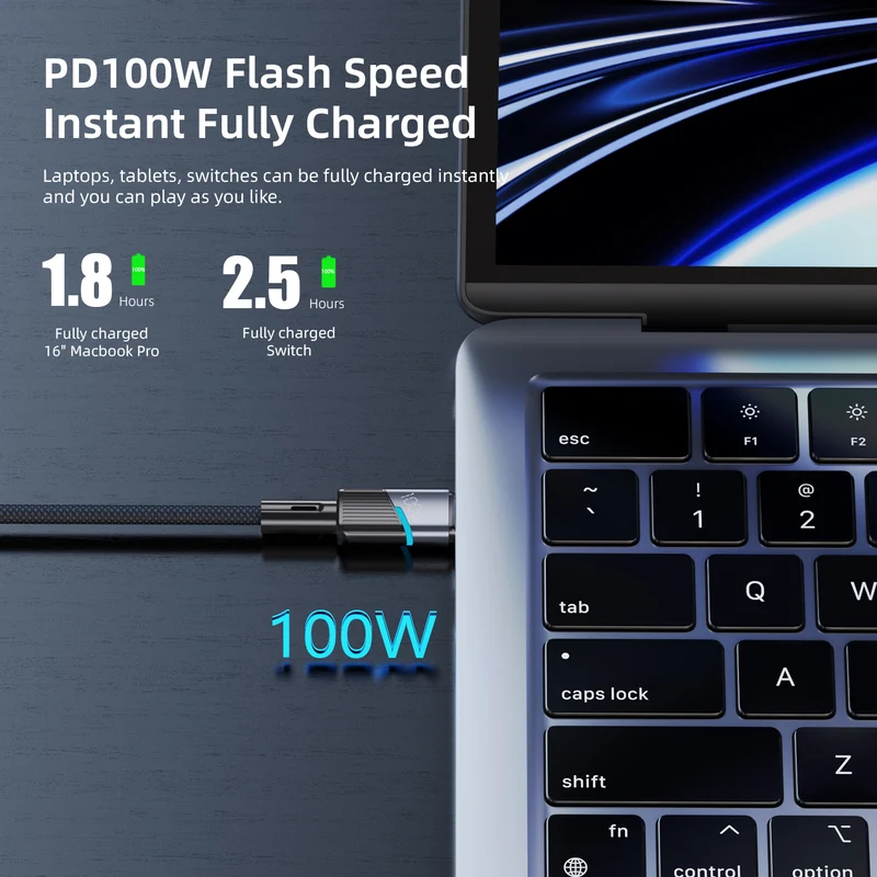 Vyvylabs Superb Series Fast Charging Cable Type-C to Type-C 100W 2M (Dark Grey) (VCJLCC101-GY)