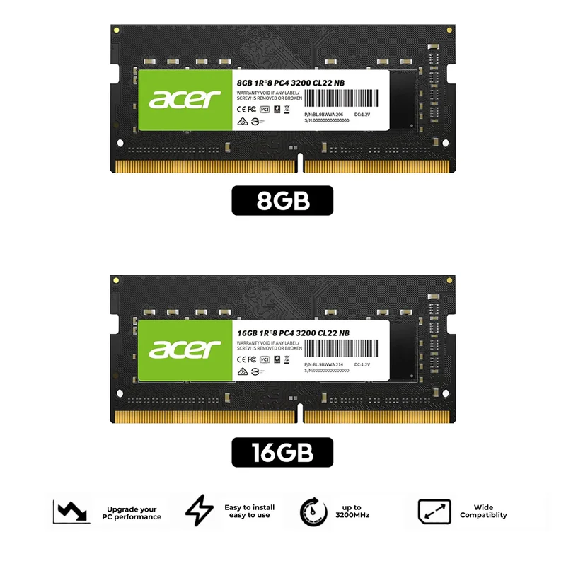 Acer SD100 3200MHz CL22 DDR4 SODIMM (8GB, 16GB)