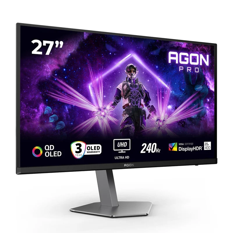 AOC Agon Pro AG276UZD 26.5" UHD (3840x2160) 240Hz 0.03ms GTG QD-OLED Gaming Monitor with Tilt, Height, Pivot & Swivel Adjustment (Black/Grey)