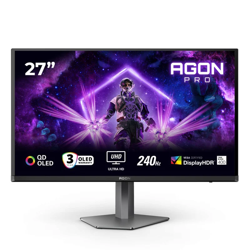 AOC Agon Pro AG276UZD 26.5" UHD (3840x2160) 240Hz 0.03ms GTG QD-OLED Gaming Monitor with Tilt, Height, Pivot & Swivel Adjustment (Black/Grey)