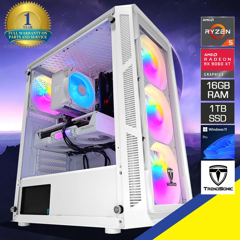 Sigma Hermes White Desktop Gaming PC | AMD Ryzen 5 7400 | 16GB RAM | 1TB SSD | RX 9060 XT | Windows 11 Pro