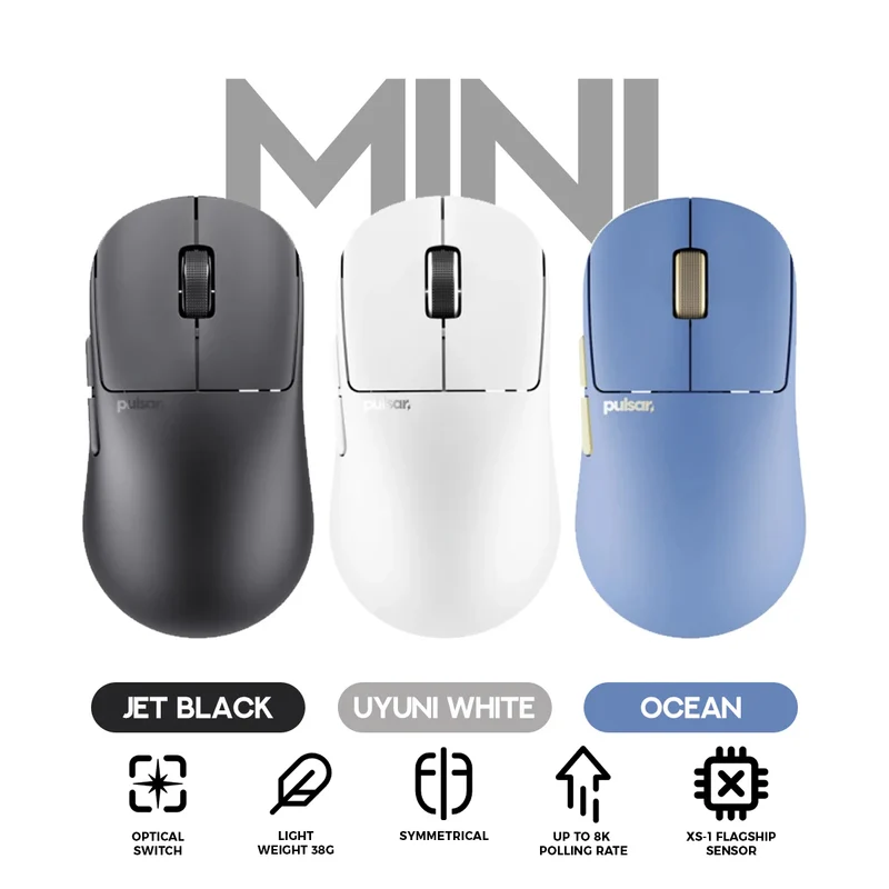 Pulsar X2N CrazyLight 8K Polling Rate eSports Gaming Mouse Size 1 (Jet Black, Uyuni White, Ocean)