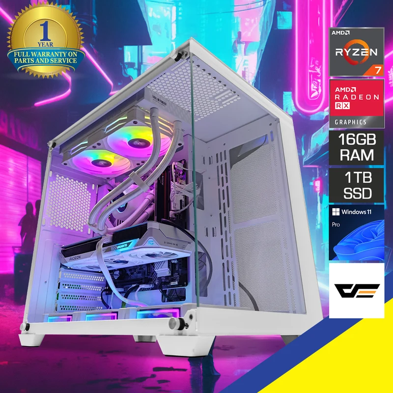 Aurora C285P White Desktop Gaming PC | AMD Ryzen 7 8700F | 16GB RAM | 1TB SSD | RX 9060 XT | Windows 11 Pro