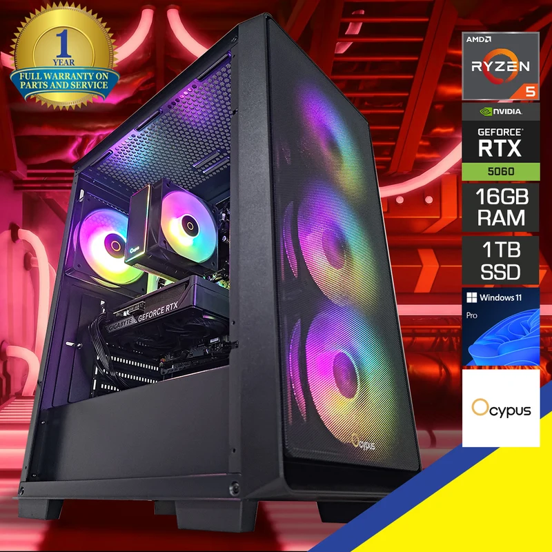 Sigma Gamma C60 Black Desktop Gaming PC | AMD Ryzen 5 7500F | 16GB RAM | 1TB SSD | RTX 5060 | Windows 11 Pro