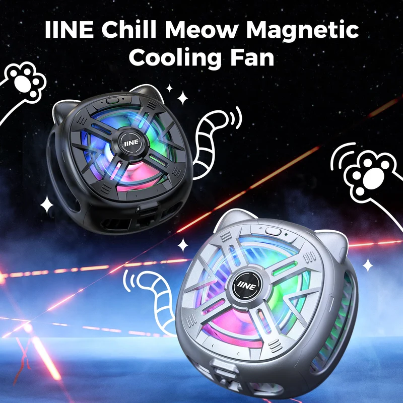 IINE Chill Meow Magnetic RGB Cooling Fan (Black, Silver) (L1060, L1059)