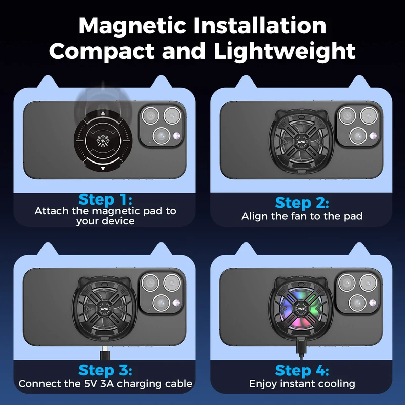 IINE Chill Meow Magnetic RGB Cooling Fan (Black, Silver) (L1060, L1059)