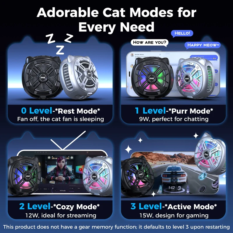 IINE Chill Meow Magnetic RGB Cooling Fan (Black, Silver) (L1060, L1059)