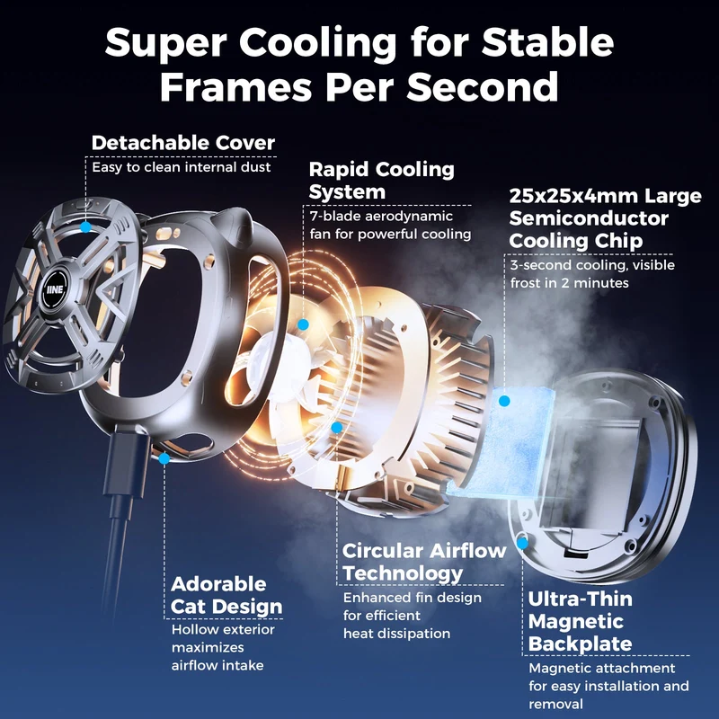 IINE Chill Meow Magnetic RGB Cooling Fan (Black, Silver) (L1060, L1059)