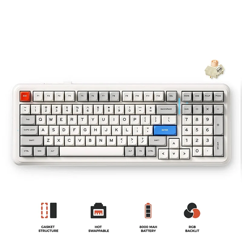 MCHOSE K99 V2 RGB Tri-Mode Hot-Swappable Mechanical Keyboard (Retro White) (Icy Creamsicle Switch)