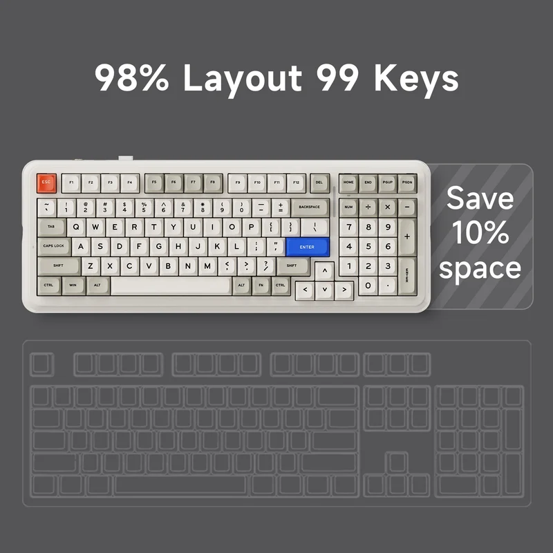 MCHOSE K99 V2 RGB Tri-Mode Hot-Swappable Mechanical Keyboard (Retro White) (Icy Creamsicle Switch)