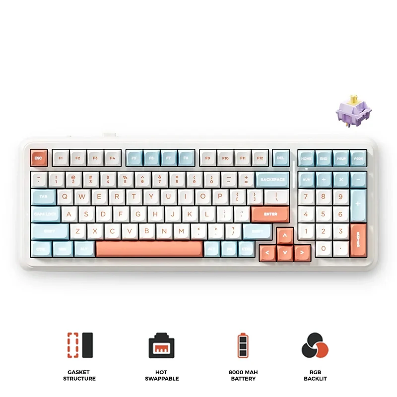 MCHOSE K99 V2 RGB Tri-Mode Hot-Swappable Mechanical Keyboard (Horizon Orange) (Hyacinth Purple Switch)