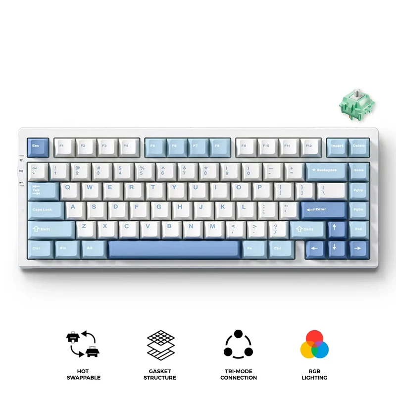 MCHOSE G75 Pro RGB Tri-Mode Hot-Swappable Mechanical Keyboard (Blue) (Cabbage Tofu Switch)