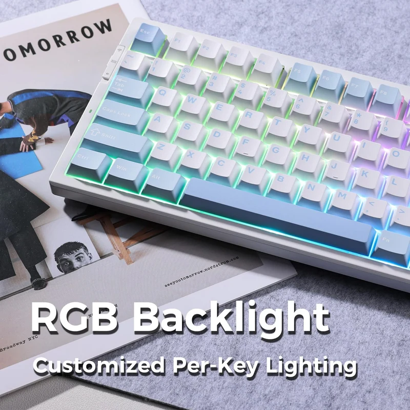 MCHOSE G75 Pro RGB Tri-Mode Hot-Swappable Mechanical Keyboard (Blue) (Cabbage Tofu Switch)
