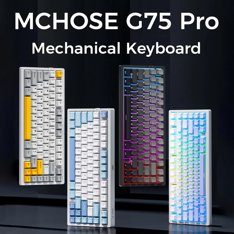 MCHOSE G75 Pro RGB Tri-Mode Hot-Swappable Mechanical Keyboard (Blue) (Cabbage Tofu Switch)