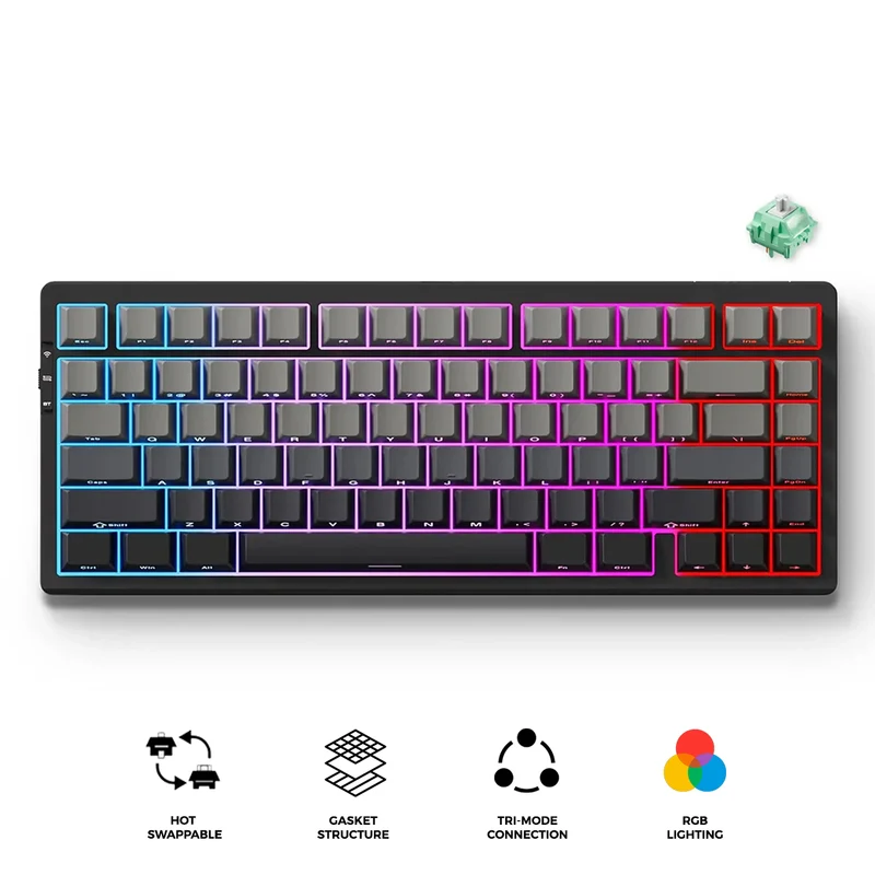 MCHOSE G75 Pro RGB Tri-Mode Hot-Swappable Mechanical Keyboard (Black) (Cabbage Tofu Switch)