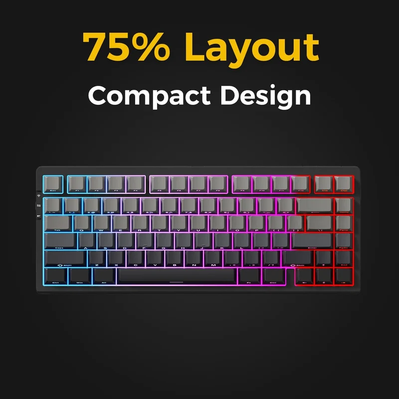 MCHOSE G75 Pro RGB Tri-Mode Hot-Swappable Mechanical Keyboard (Black) (Cabbage Tofu Switch)