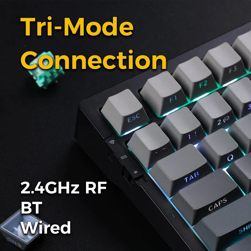 MCHOSE G75 Pro RGB Tri-Mode Hot-Swappable Mechanical Keyboard (Black) (Cabbage Tofu Switch)