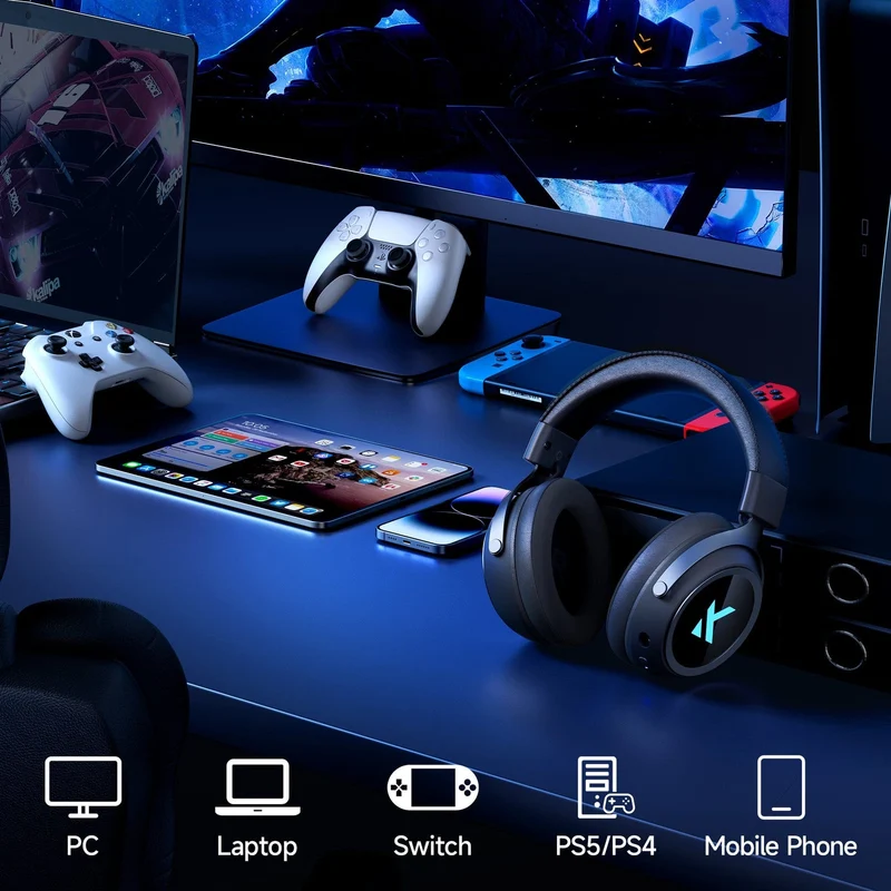 MCHOSE X9 RGB Wireless Gaming Headset (Black, White)