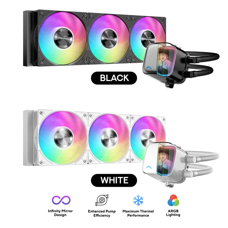Sama L70 360mm AIO ARGB Liquid CPU Cooler with Infinity Mirror Effect (Black, White)