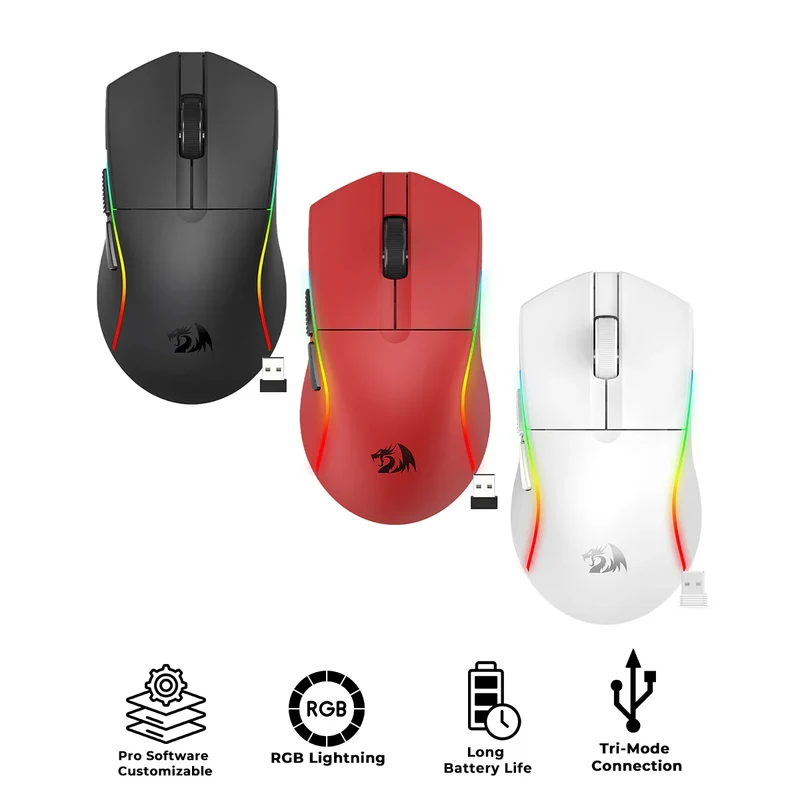 Redragon Deicide Lite RGB Tri-Mode 10000DPI Ultra Lightweight Gaming Mouse (Black, Red, White)