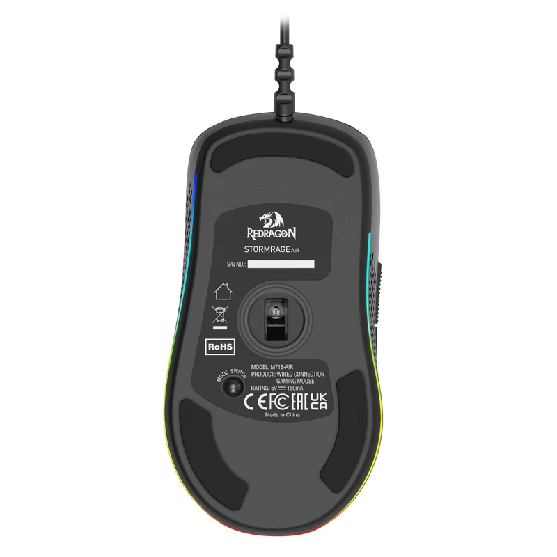 Redragon Stormrage Air M718 12800DPI Ergonomic Wired Gaming Mouse (Black)