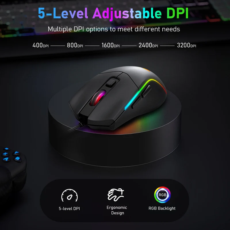 Redragon Bat M731 RGB 10000DPI Wired Gaming Mouse (Black)