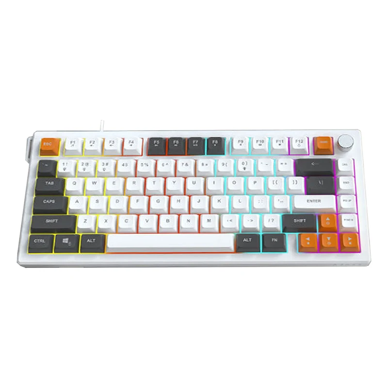 Ajazz AF82 White Light 82 Keys Wired Membrane Keyboard (Light Grey/White/Orange)