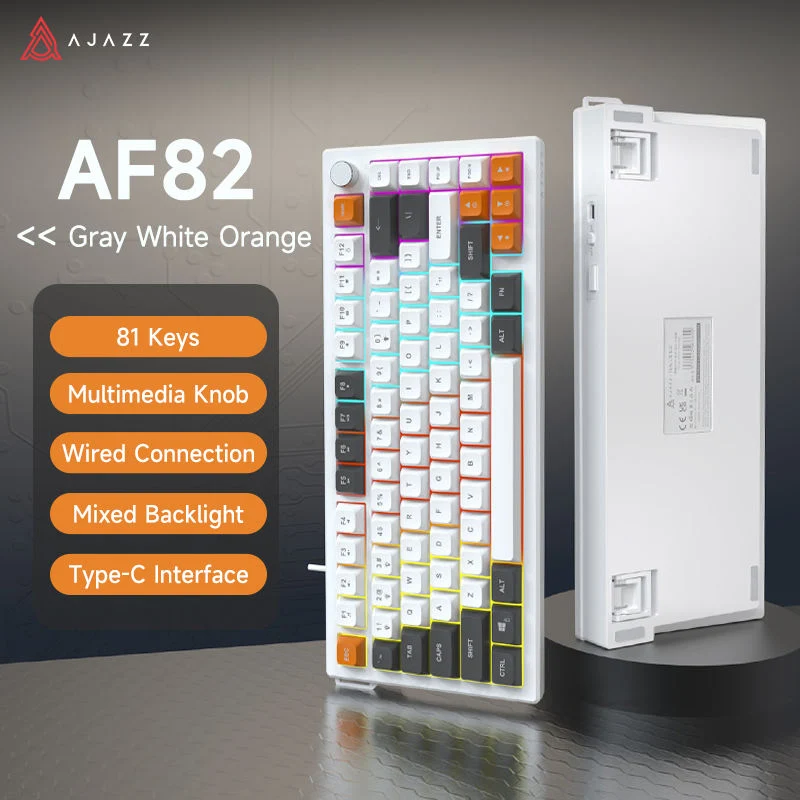 Ajazz AF82 White Light 82 Keys Wired Membrane Keyboard (Light Grey/White/Orange)