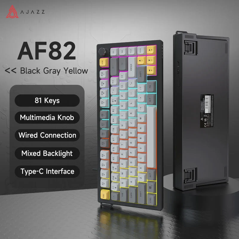 Ajazz AF82 White Light 82 Keys Wired Membrane Keyboard (Black/Grey/Yellow)