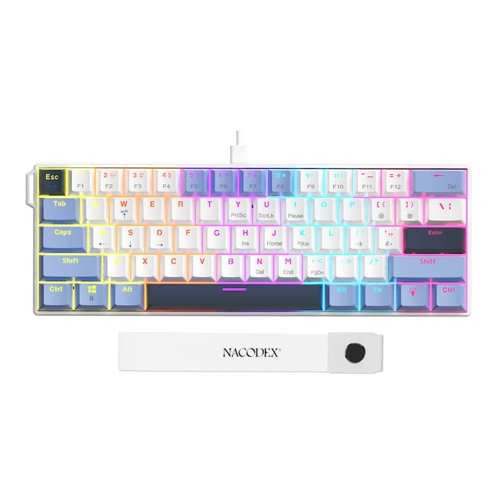 Nacodex x Ajazz NK61 Mixed Light 61 Keys Wired Hot-Swappable Mechanical Keyboard (Blue/White/Blue) (Red Switch)