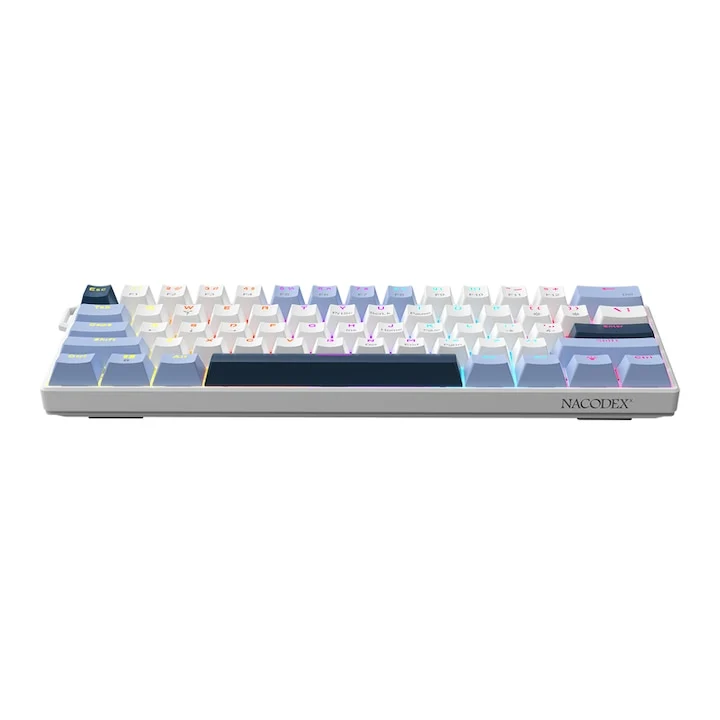 Nacodex x Ajazz NK61 Mixed Light 61 Keys Wired Hot-Swappable Mechanical Keyboard (Blue/White/Blue) (Red Switch)