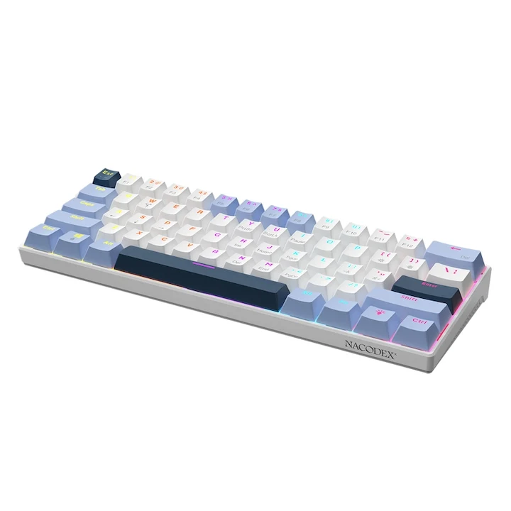 Nacodex x Ajazz NK61 Mixed Light 61 Keys Wired Hot-Swappable Mechanical Keyboard (Blue/White/Blue) (Red Switch)