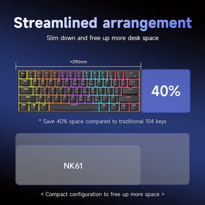 Nacodex x Ajazz NK61 Mixed Light 61 Keys Wired Hot-Swappable Mechanical Keyboard (Blue/White/Blue) (Red Switch)