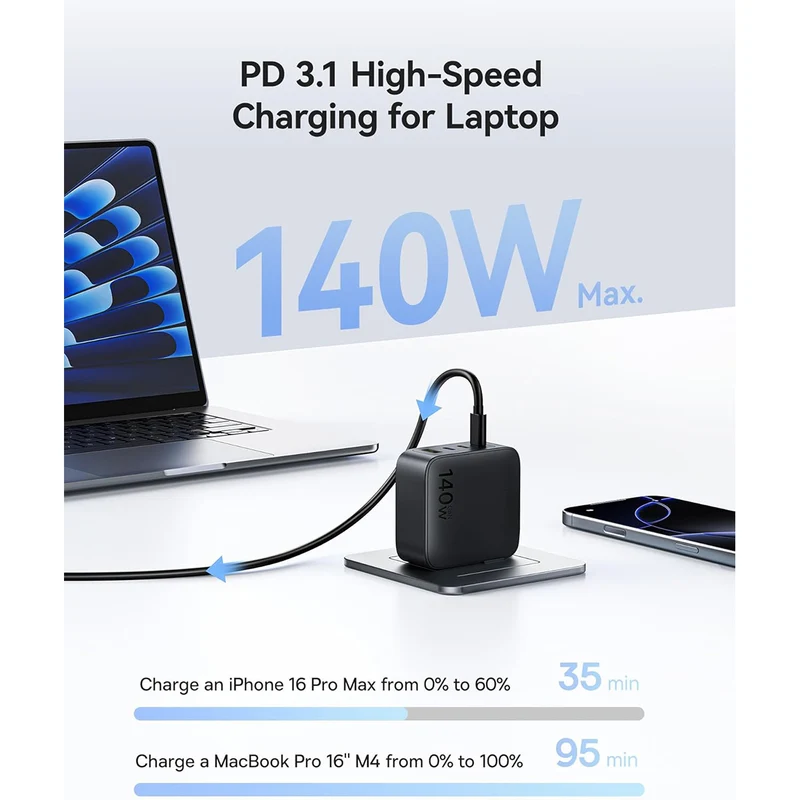 Baseus EnerFill FH11 GaN Fast Charger 3C+U 140W (Cosmic Black) (E0121K00)