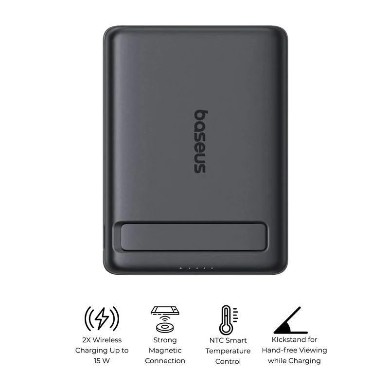 Baseus PicoGo AM31 Ultra-Mini Qi2 Magnetic Power Bank With Kickstand 5000mAh 20W (Cosmic Black) (P10081907123-00)
