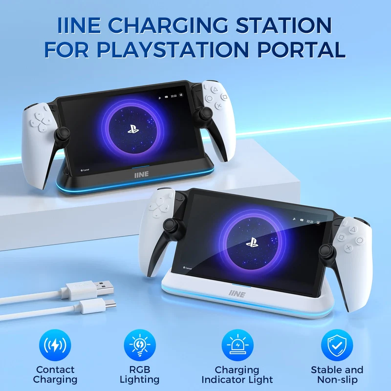 IINE Pin-Based Contact Charging Station for Playstation Portal (Black, White) (L1004, L1005)