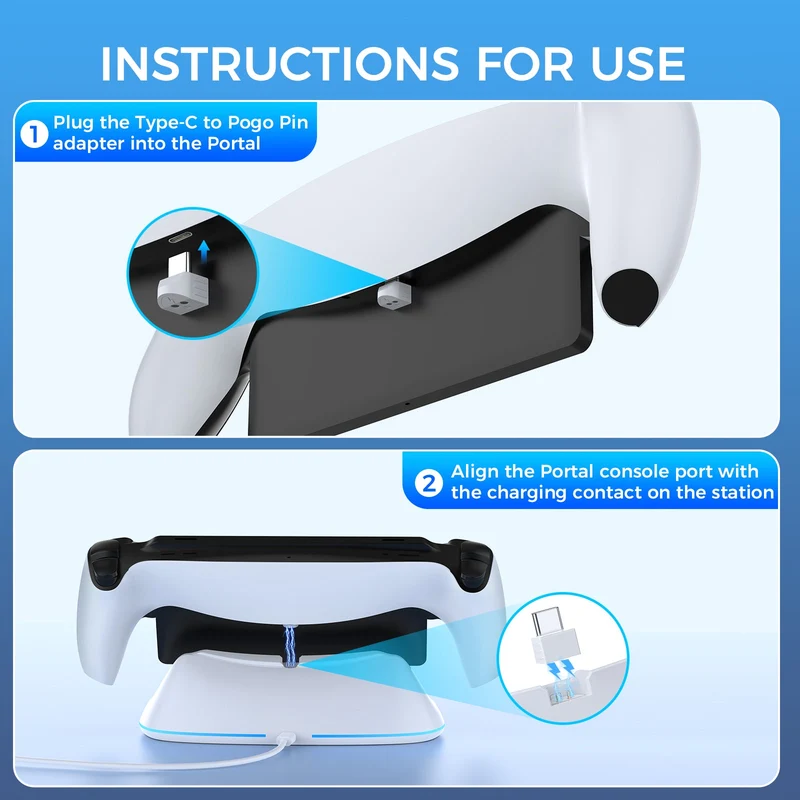 IINE Pin-Based Contact Charging Station for Playstation Portal (Black, White) (L1004, L1005)