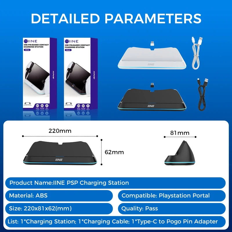 IINE Pin-Based Contact Charging Station for Playstation Portal (Black, White) (L1004, L1005)
