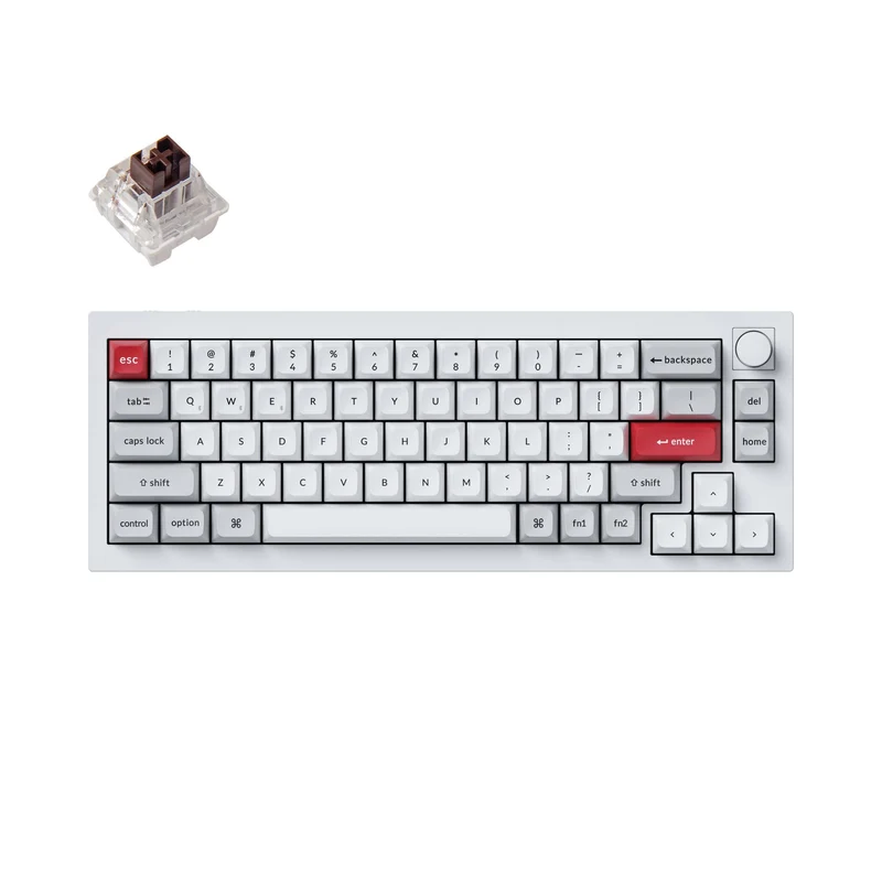Keychron Q2 Pro QMK/Via Knob Version Hot-Swappable RGB Backlight Wireless Custom Mechanical Keyboard – Shell White (K Pro Brown Switch) (Q2P-P3)