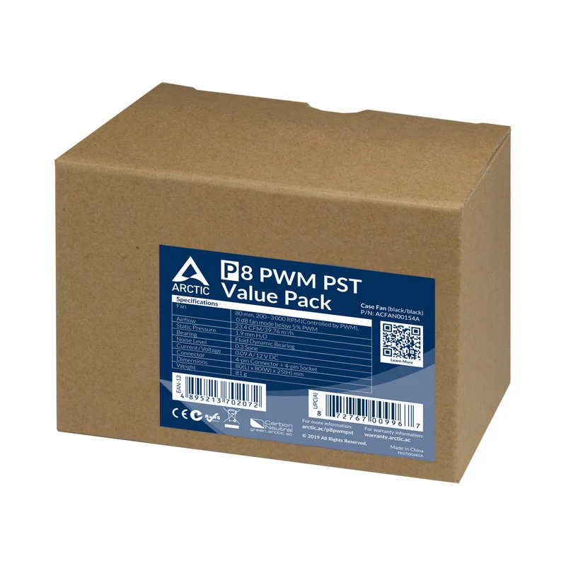 Arctic P8 PWM PST 80mm PWM 5-Pack Fan with Cable Splitter (Black) (ACFAN00154A)