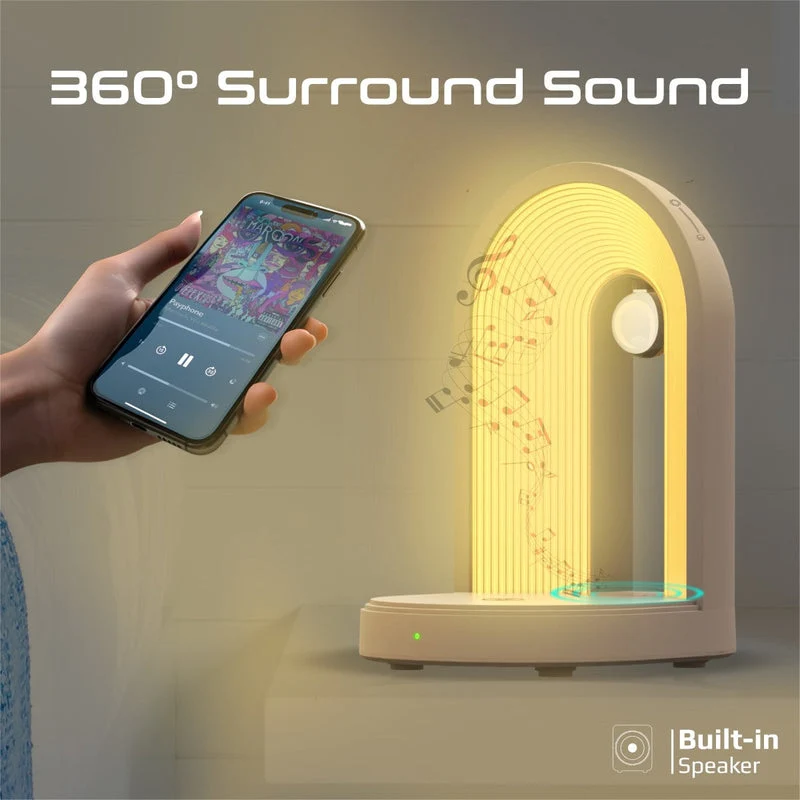 Promate Globe-Qi Multi-Functional LED Lamp Bluetooth Speaker with 15W Wireless Charger