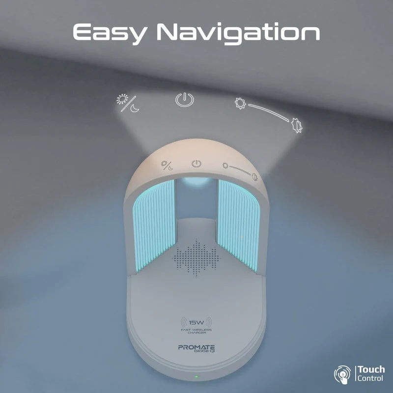 Promate Globe-Qi Multi-Functional LED Lamp Bluetooth Speaker with 15W Wireless Charger