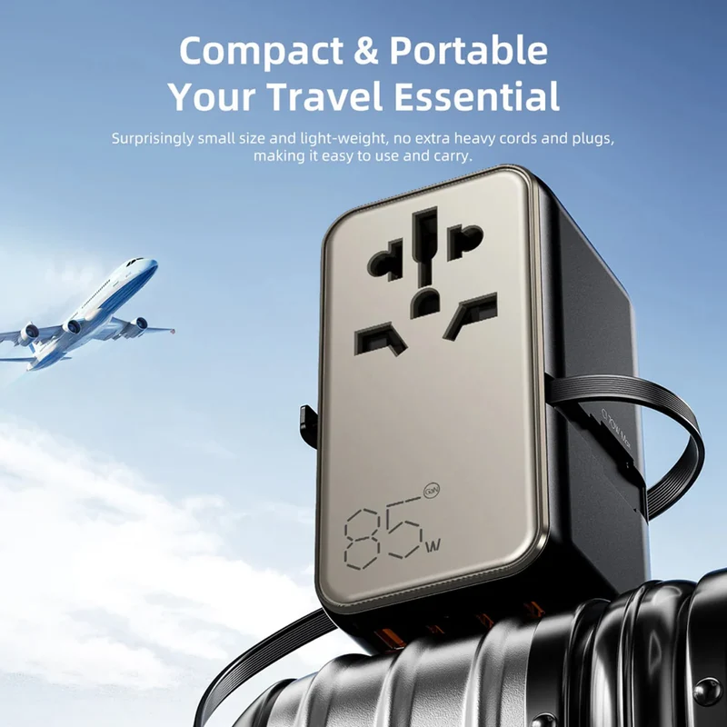 Vyvylabs Explorer Series GaN 4 Ports+AC Fast Charger Travel Adapter 85W A+3C with Type-C Cable (Gold) (GAN85T-GD)