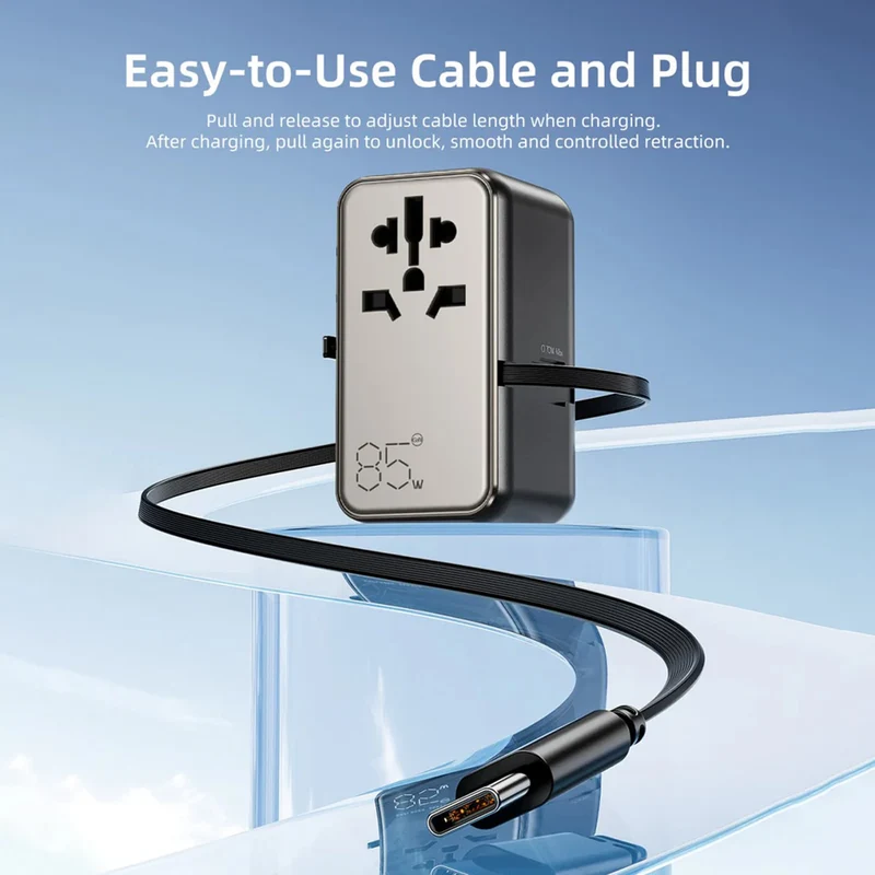 Vyvylabs Explorer Series GaN 4 Ports+AC Fast Charger Travel Adapter 85W A+3C with Type-C Cable (Gold) (GAN85T-GD)