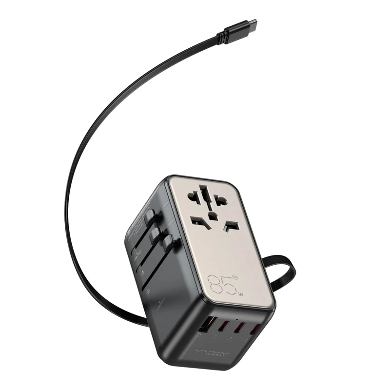 Vyvylabs Explorer Series GaN 4 Ports+AC Fast Charger Travel Adapter 85W A+3C with Type-C Cable (Gold) (GAN85T-GD)
