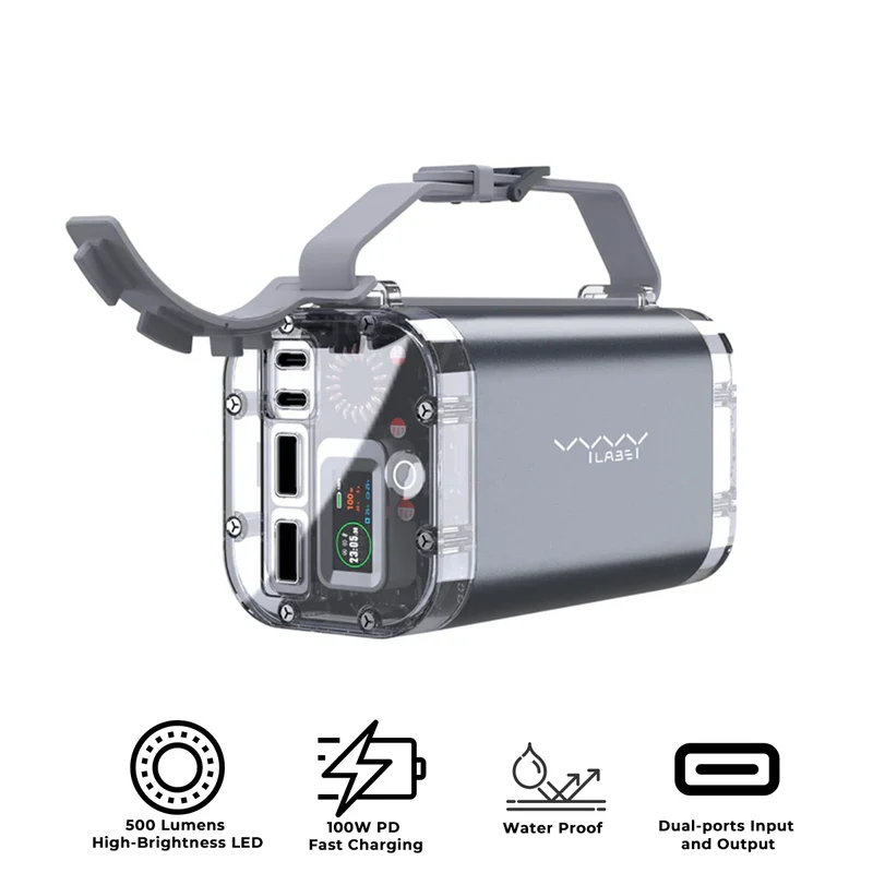 Vyvylabs P1 Outdoor Digital Display Mini Power Bank 40000mAh 100W Waterproof+Light (Dark Gray) (VP14100)