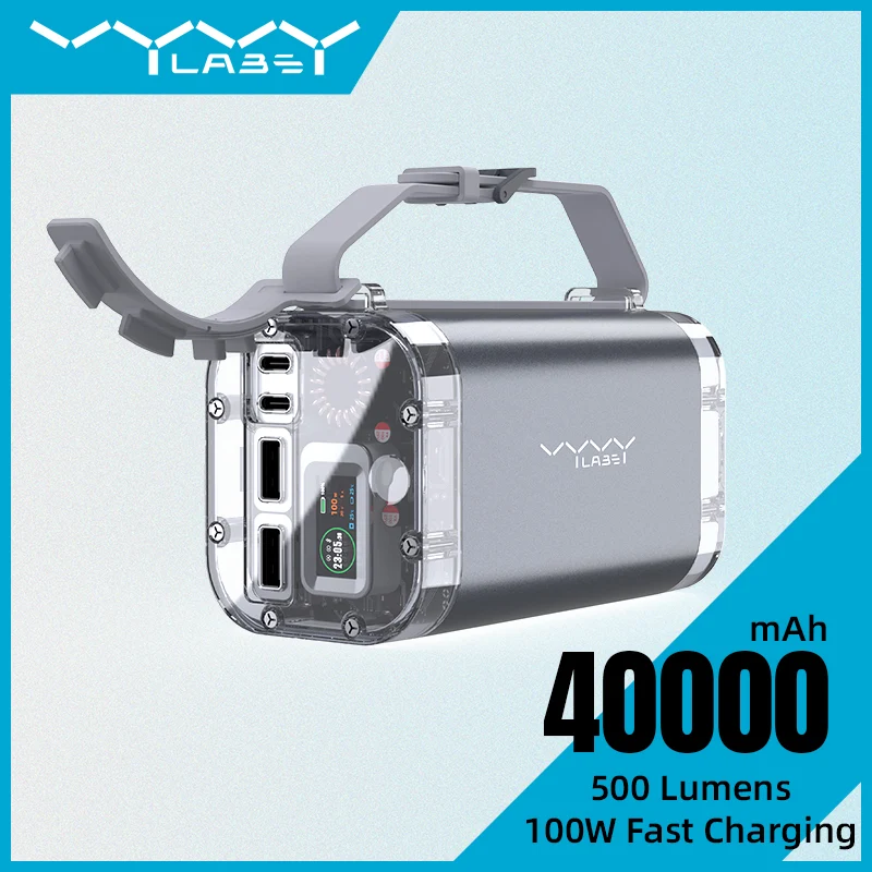 Vyvylabs P1 Outdoor Digital Display Mini Power Bank 40000mAh 100W Waterproof+Light (Dark Gray) (VP14100)