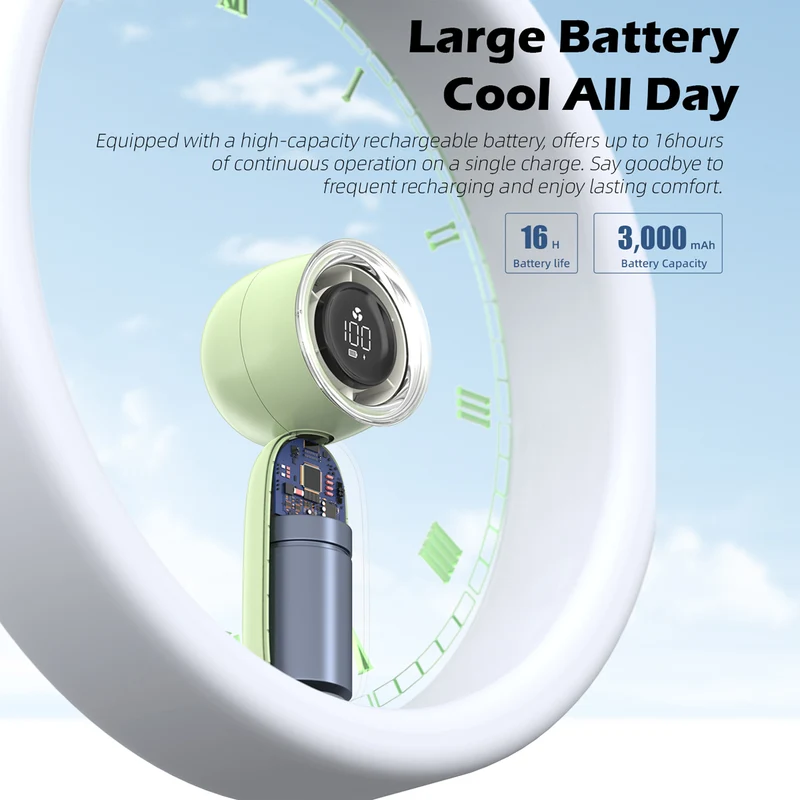 Vyvylabs Babbit High Speed 13000RPM Handheld Fan 3000mAh (Green, White) (VKH01-GN, VKH01-WH)